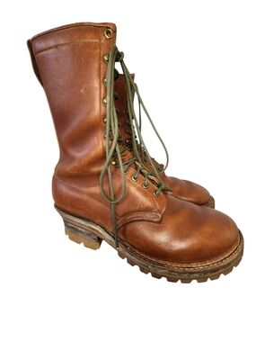 VTG LOGGER BROWN LEATHER HEAVY DUTY VIBRAM SOLES LIKE WHITES nick wesco 11.5-12